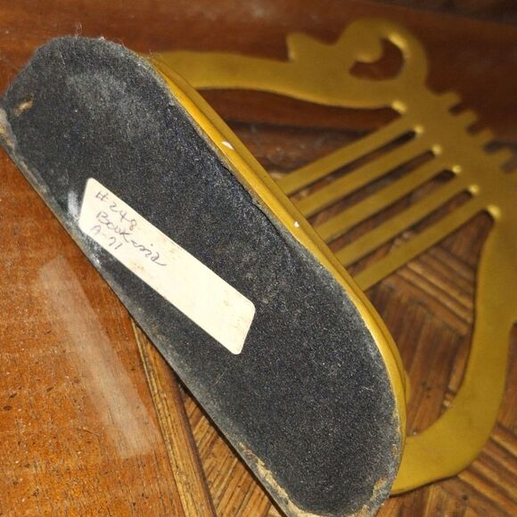 Brass‎ Musical Lyre Harp Bookend Musician Mid Century MCM Vintage Patina ONE - Picture 11 of 14